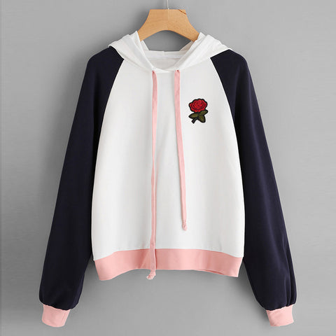 Womens Raglan Hoodie Appliques Sweatshirt Long Sleeve