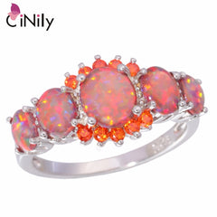 5 Colors Luxe Fire Opal Ring Silver Plated Oval Round Stone for women