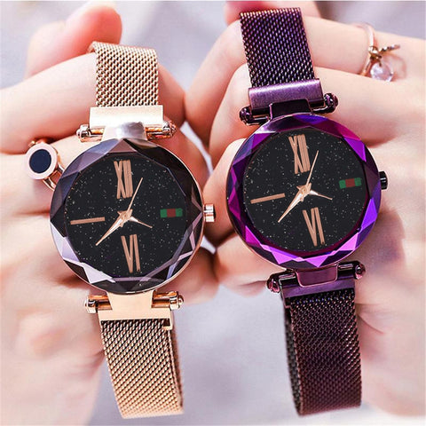 Women Mesh Magnet Buckle Starry Sky Watch