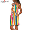 SEBOWEL Multicolor Striped Tank Tunic Dress 2019